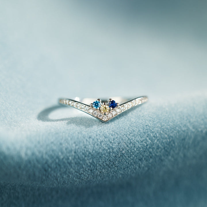 Personalized Birthstones Chevron Pavé Ring
