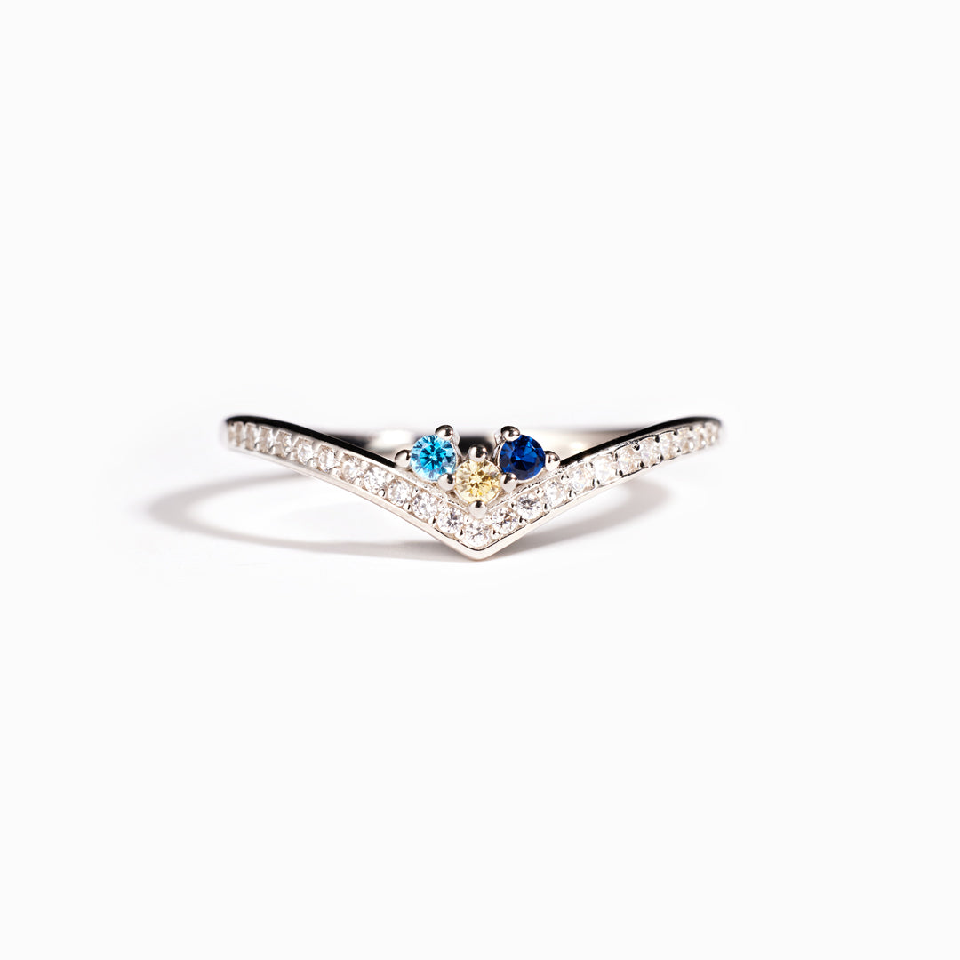 Personalized Birthstones Chevron Pavé Ring
