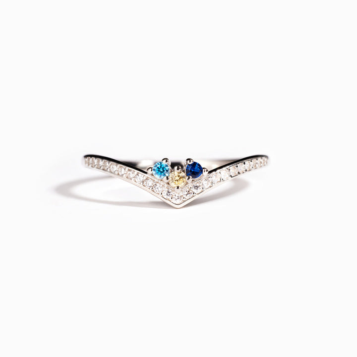 Personalized Birthstones Chevron Pavé Ring