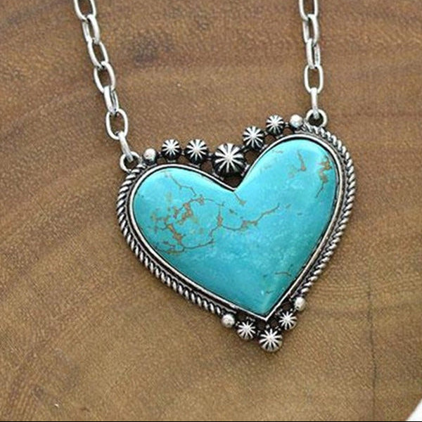 Vintage turkooizen ketting met hartpatroon