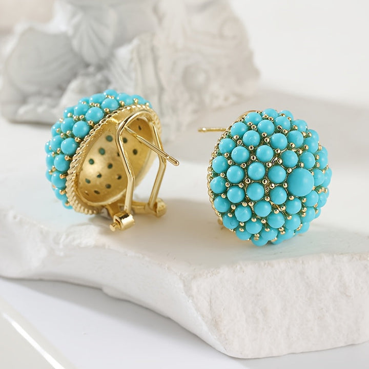 Elegant Palace Style Turquoise Cluster Stud Earrings
