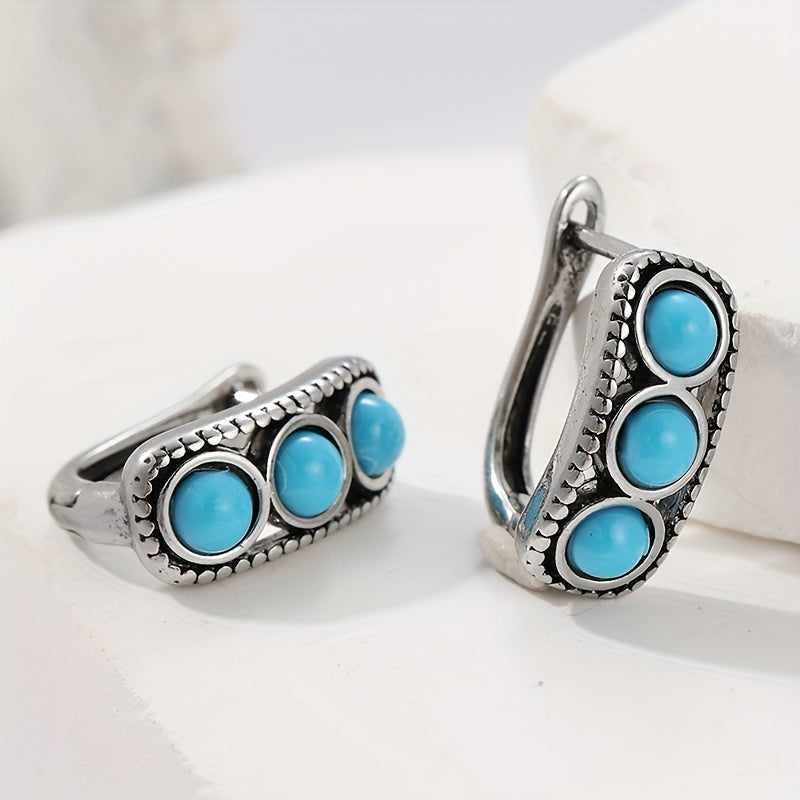 Vintage Chunky Turquoise Bead Hoop Earrings
