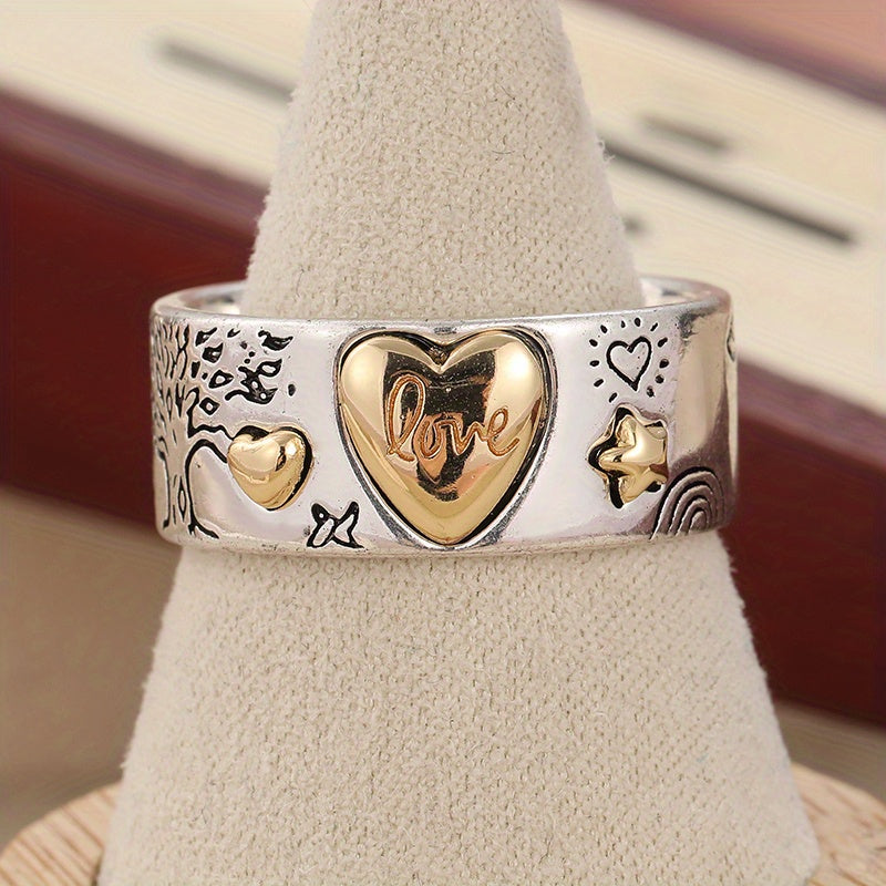 Vintage tweekleurige statement ringband met liefdesboodschap