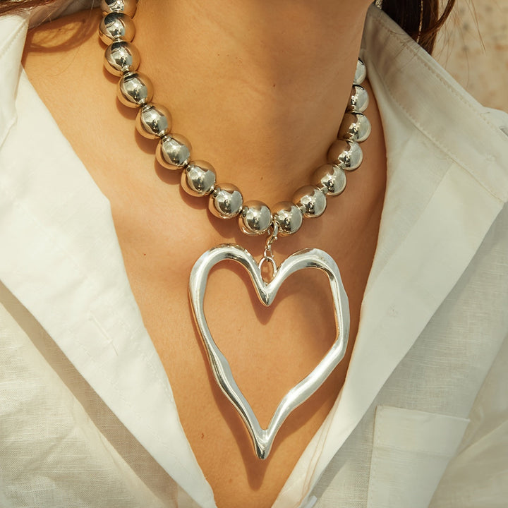 Vintage Gold Beaded Open Heart Pendant Necklace