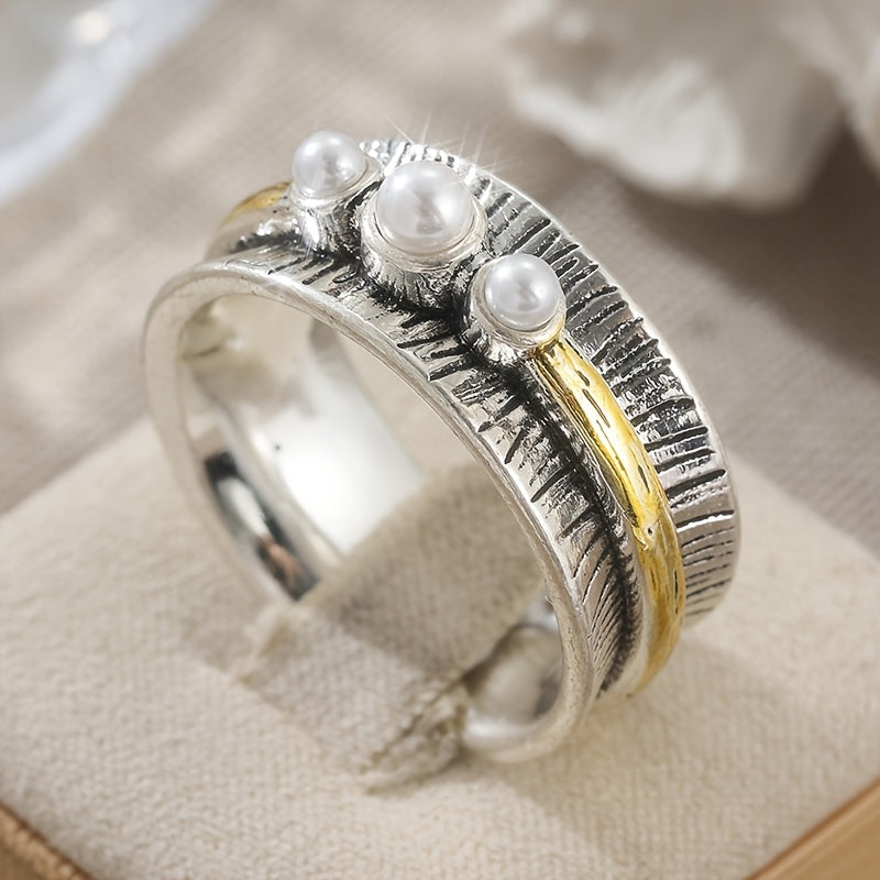 Bohemian Two Tone Round Pearls Rings