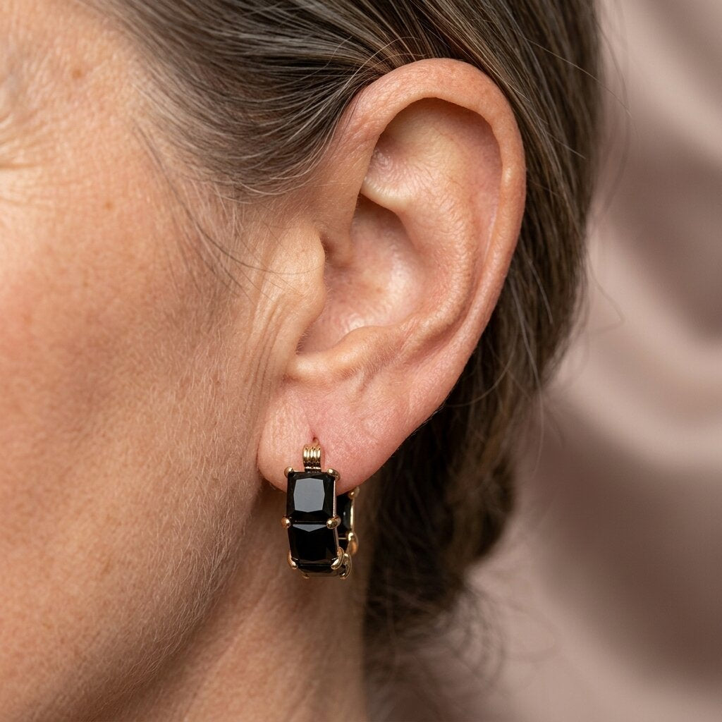 Elegant Black Cubic Zirconia Hoop Earrings
