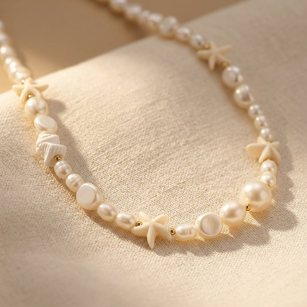 Coastal Turquoise Pearl Layered Chain Necklace