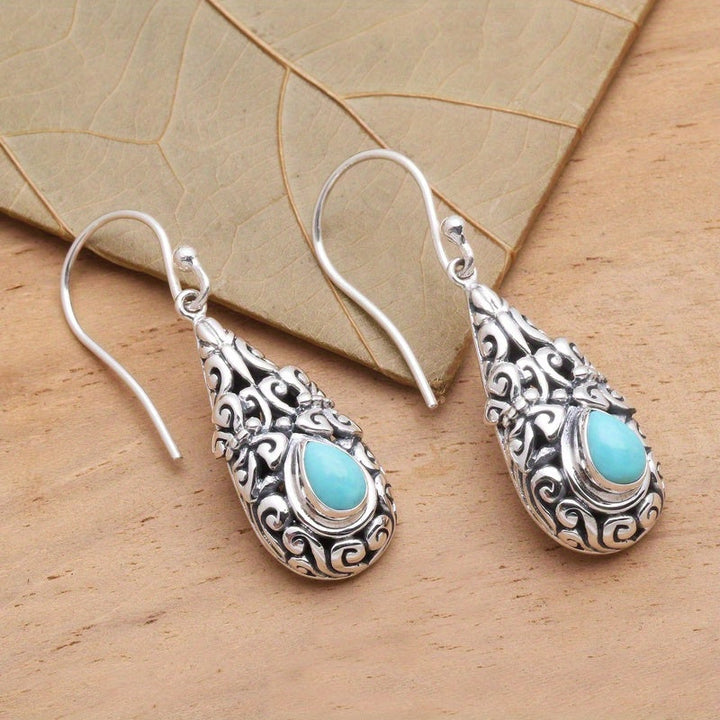 Vintage Teardrop Turquoise Silver Plated Drop Earrings