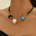 Bohemien minimalistische parel en turkoois kralen ketting