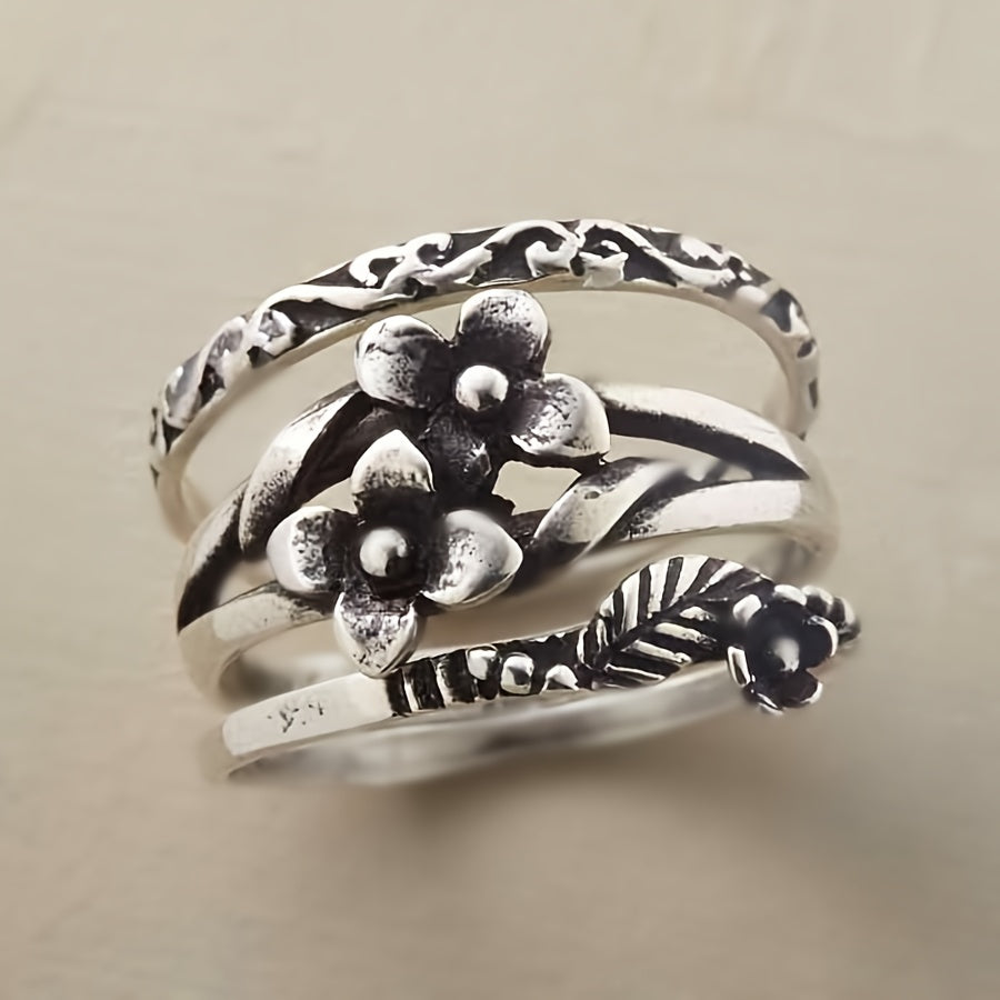 Bohemien vintage stijl verfijnde bloemenmotief ring