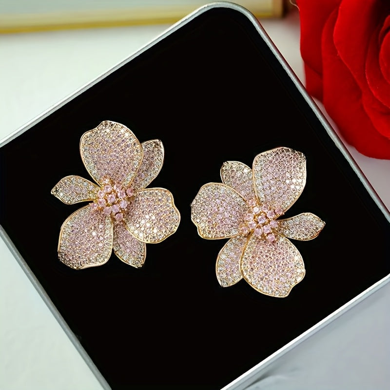 Elegant sprankelend bloem oorknopje met zirkonia