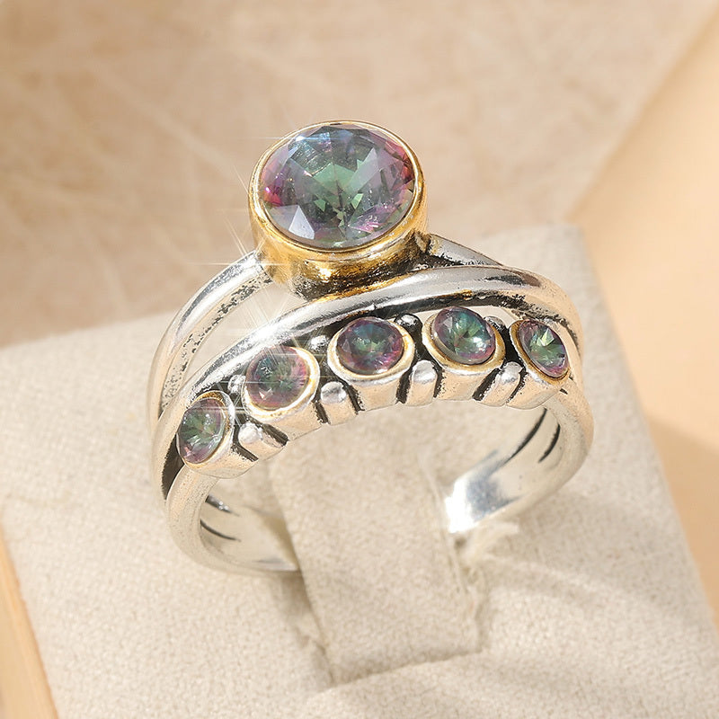 Elegante bohemien artistieke ring ingelegd met zirkonia