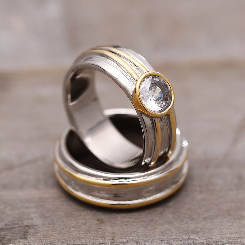 Bohemien vintage zirkonia brede tweekleurige ringenset
