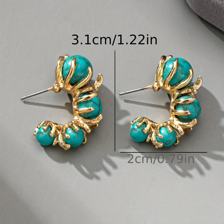 Classic Gold Turquoise Plated Triple Stone Dangle Earrings