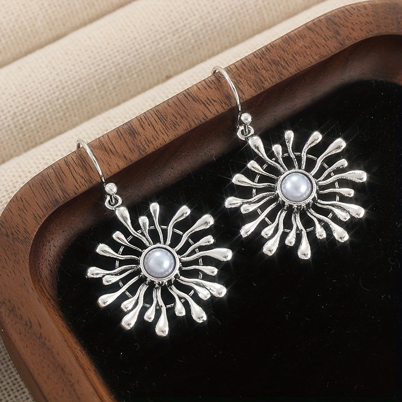 Elegante bohemien oorhangers met zonnestralen en parel