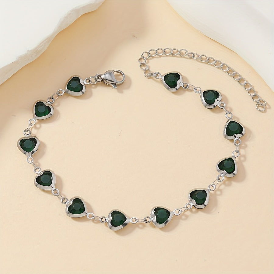 Elegante roestvrij stalen schakelarmband met meerkleurige harten
