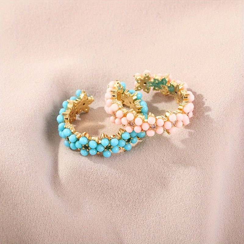 Vintage geometrische ronde ring met kralencluster en ingelegd zirkonia