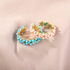 Vintage geometrische ronde ring met kralencluster en ingelegd zirkonia