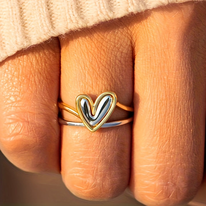 Vintage Metallic Style Two Tone Heart Rings