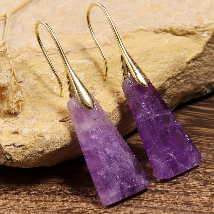 Elegant Natural Stone Amethyst Inverted Trapezoid Earrings