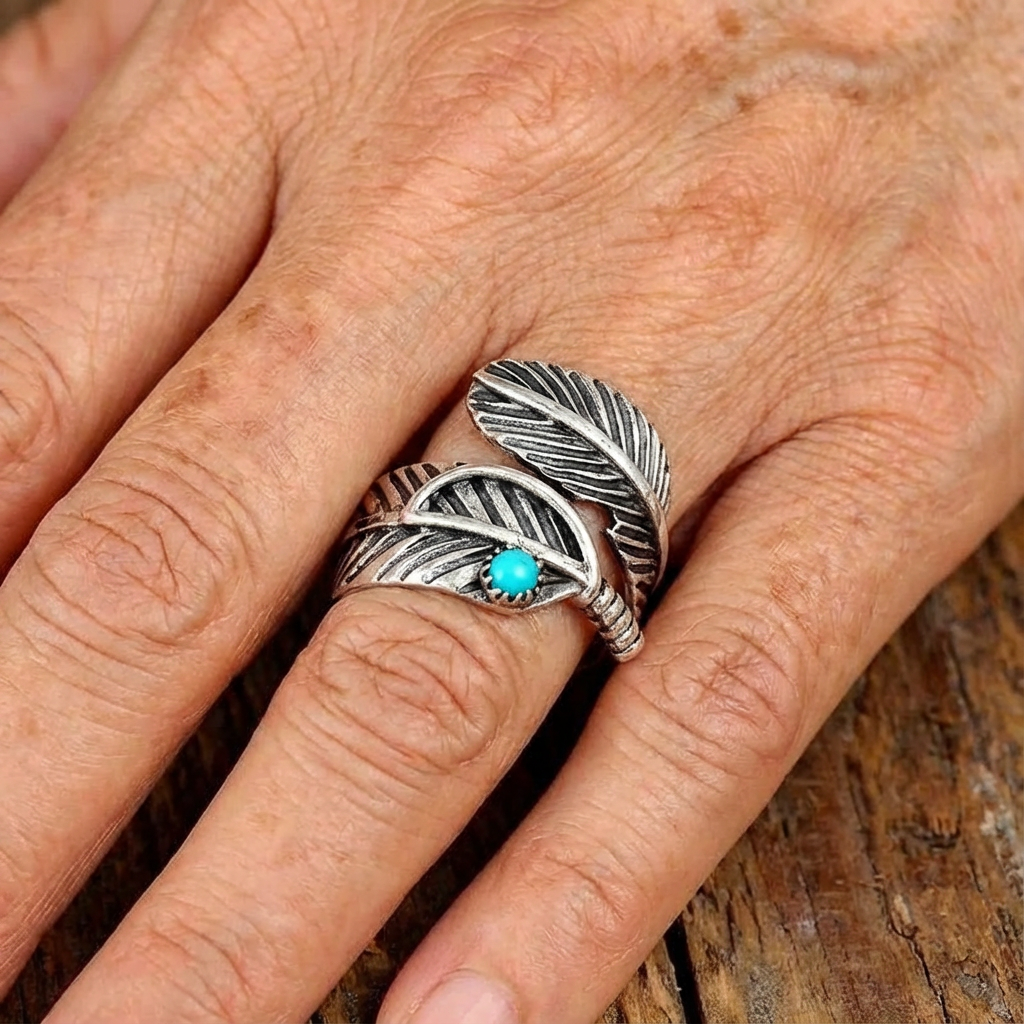 Boho veer turkoois sterling zilveren ring