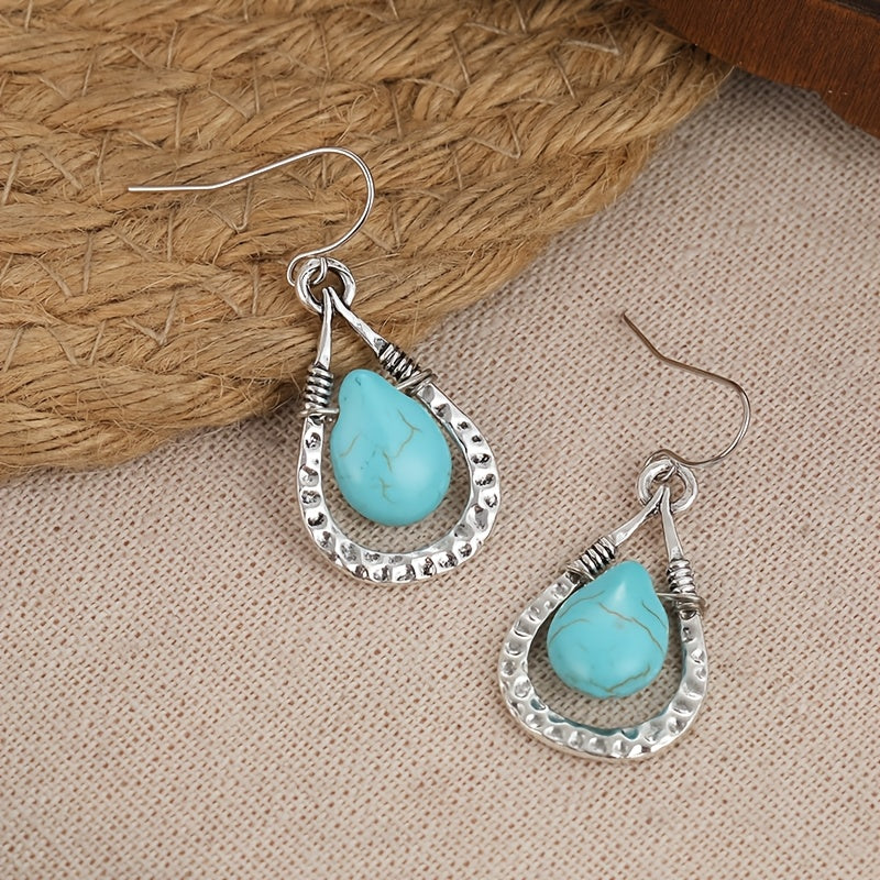 Vintage Retro Water Drop Style Turquoise Pendant Earrings