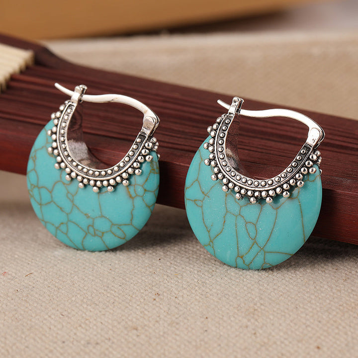 Turquoise Crescent Silver Plated Hoop Earrings