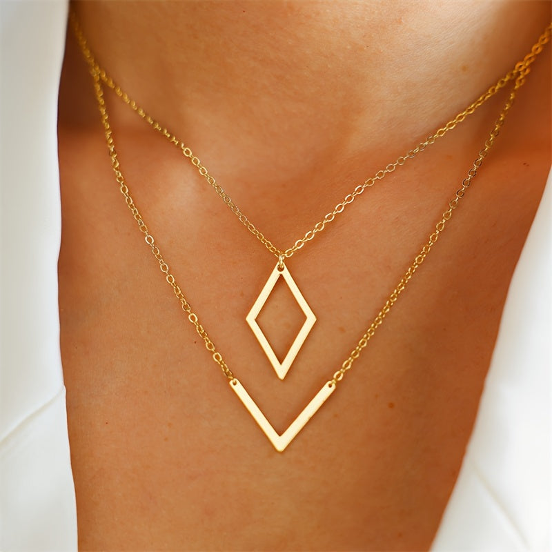 Retro geometrisch design goudkleurige ketting met V-hanger