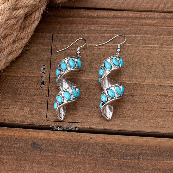 Bohemian Spiral Design Turquoise Inlay Pendant Earrings