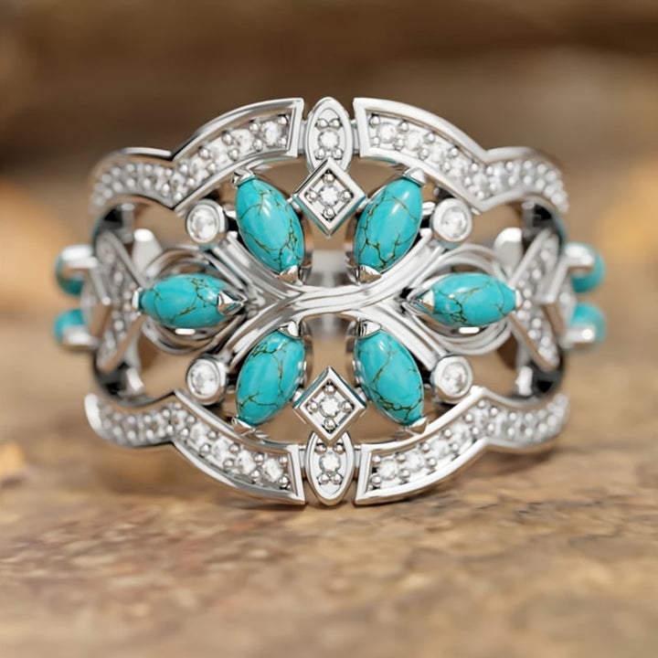 Bohemian Retro Art Turquoise & Crystal Statement Ring