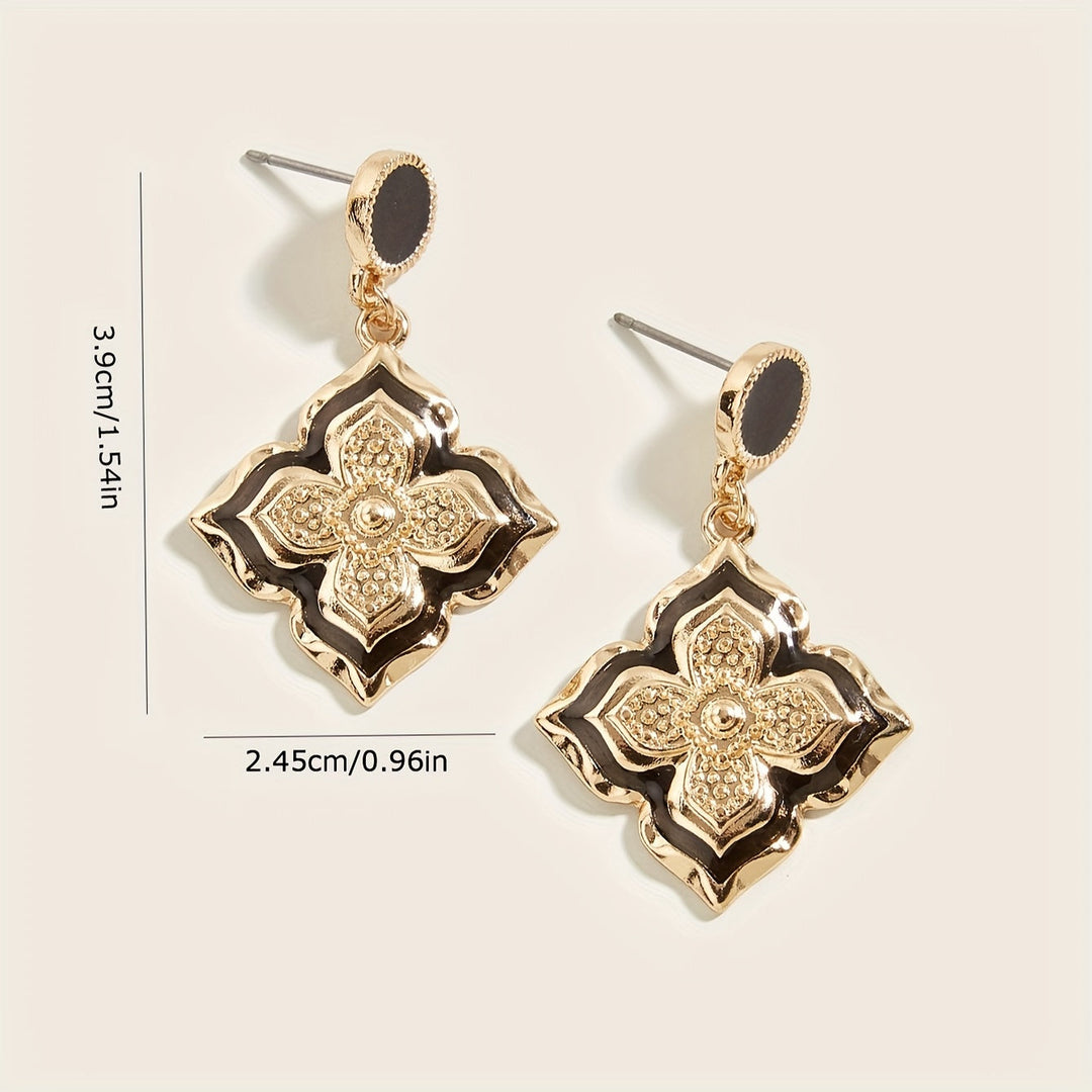 Vintage Four-Leaf Clover Flower Drop Earrings