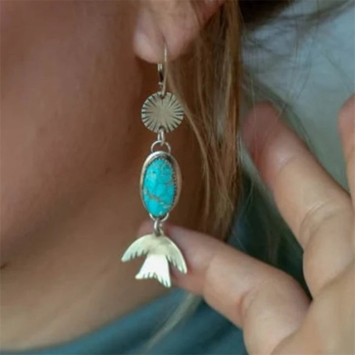Bohemian Turquoise with Bird Charm Dangle Earrings