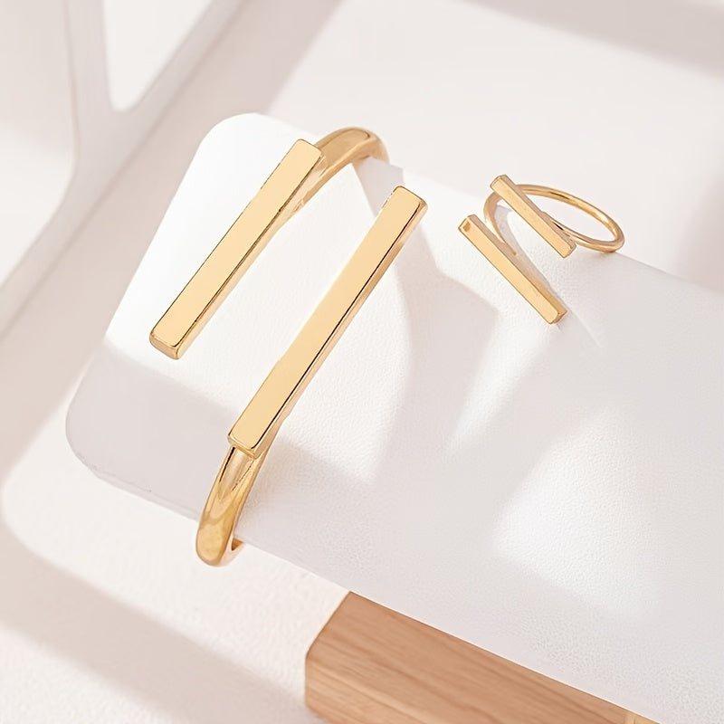 Stijlvolle geometrische verstelbare armband- en ringenset