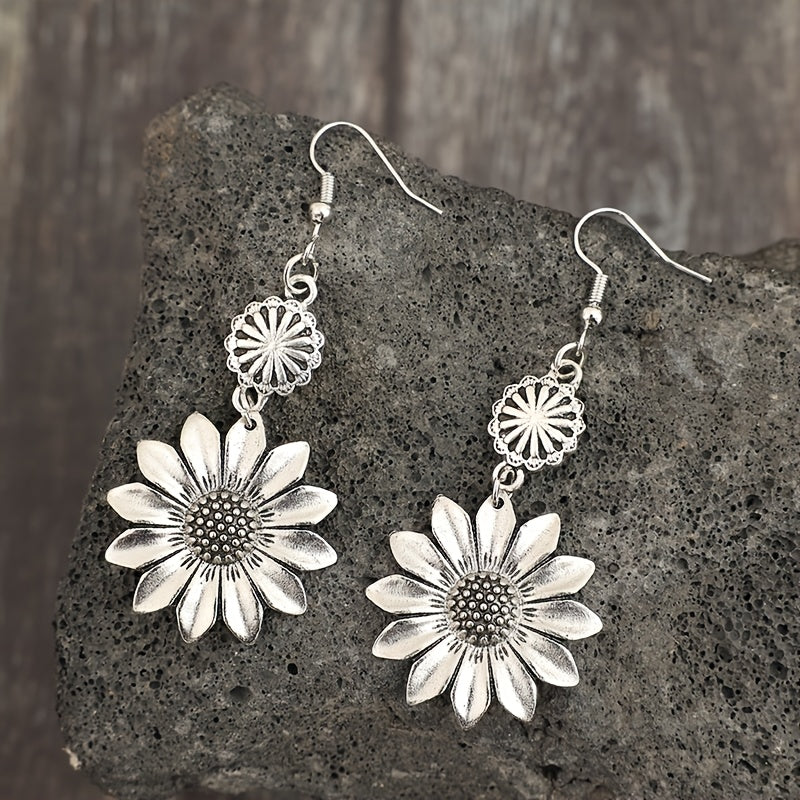 Vintage bohemien zonnebloem oorhangers