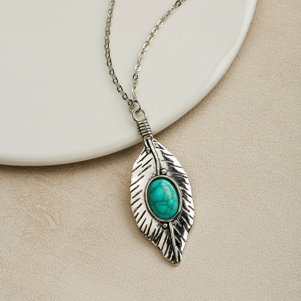 Vintage bohemien ketting met turkooizen sierhanger