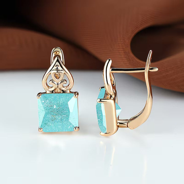 Gold Green Zirconia Square Cut Drop Earrings