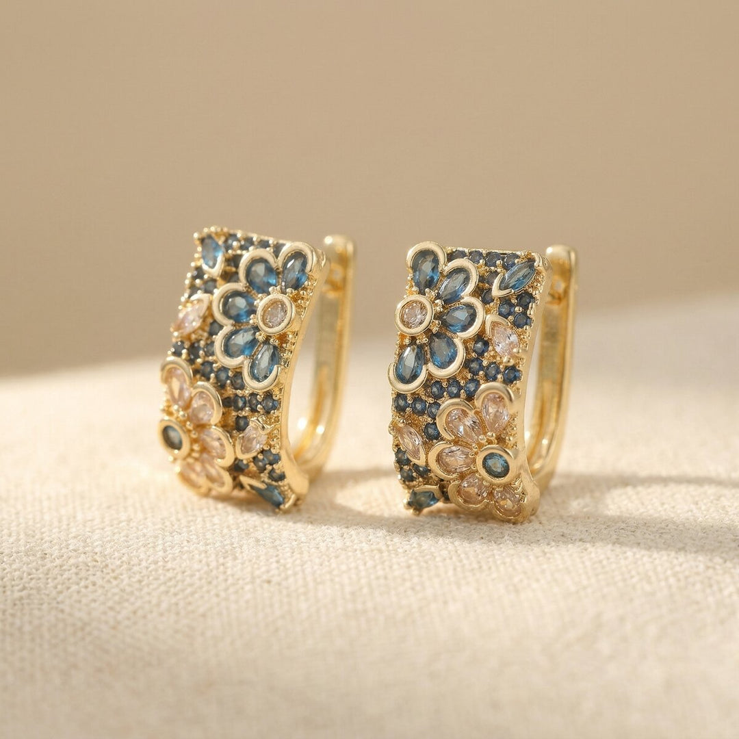 Vintage Blue Zirconia Hoop Earrings