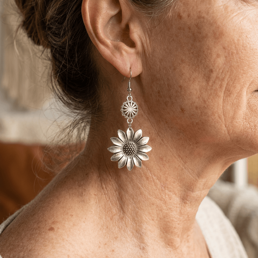 Vintage bohemien zonnebloem oorhangers