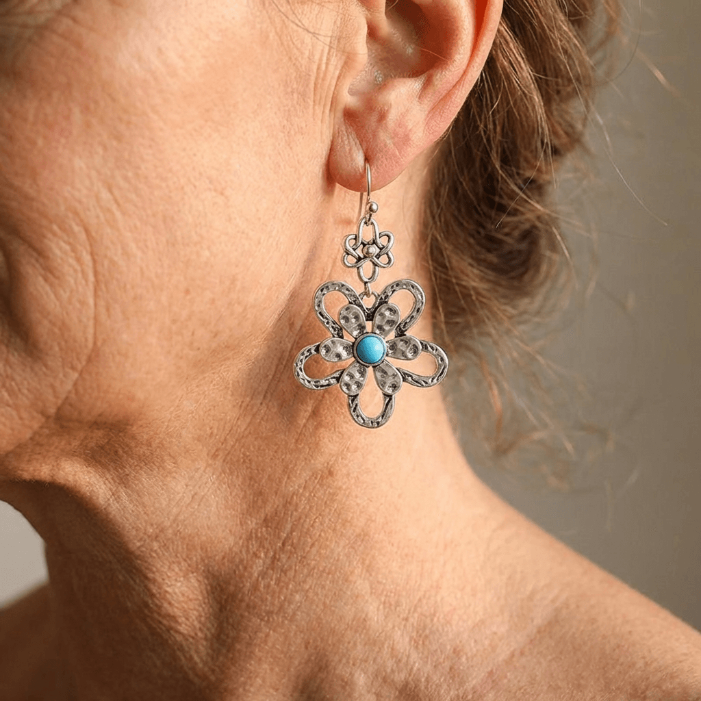 Vintage Bohemian Turquoise Flower Drop Earrings