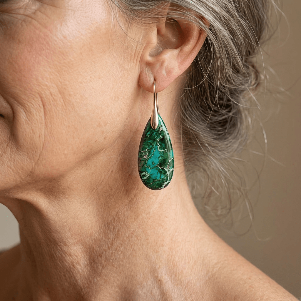 Bohemian Green Natural Stone Teardrop Earrings