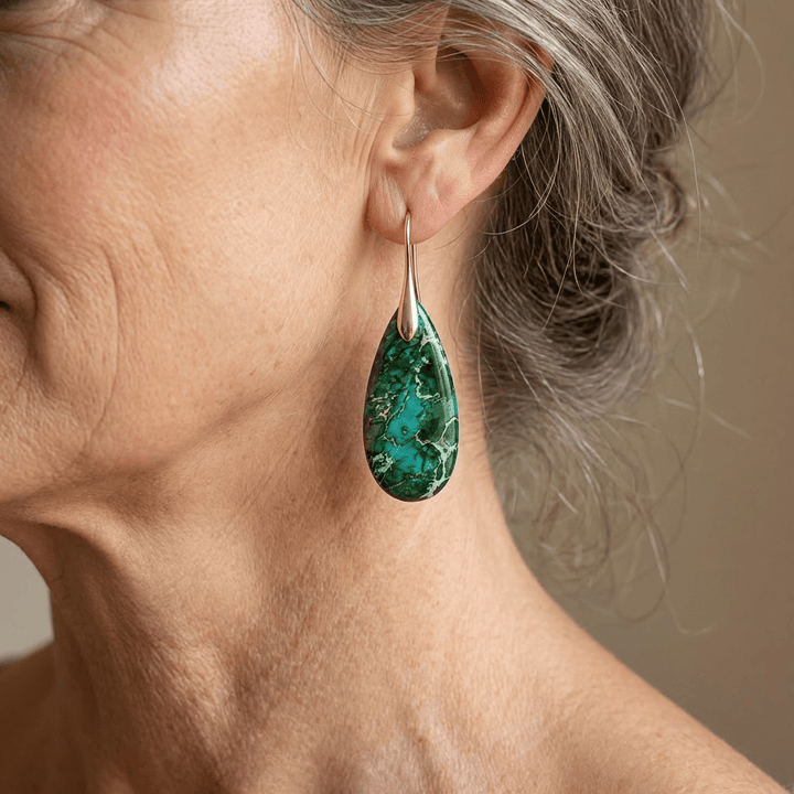 Bohemian Green Natural Stone Teardrop Earrings