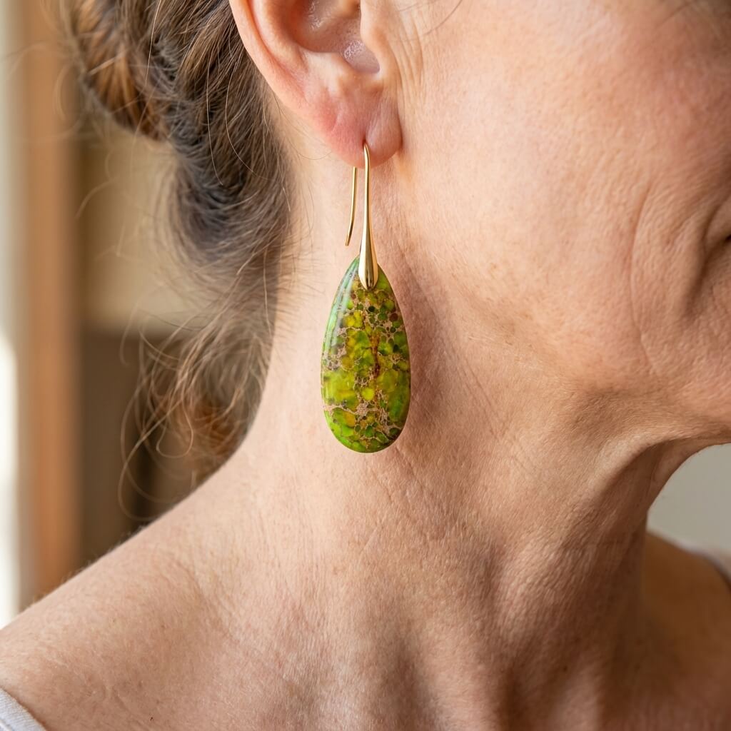 Elegante druppelvormige oorbellen met grasgroene natuursteen