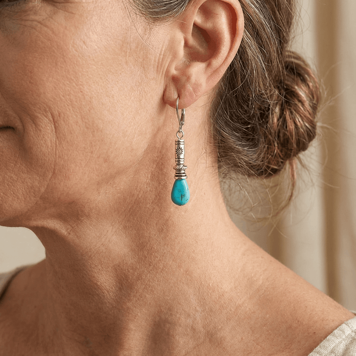 Vintage Bohemian Tibetan Silver Turquoise Earrings