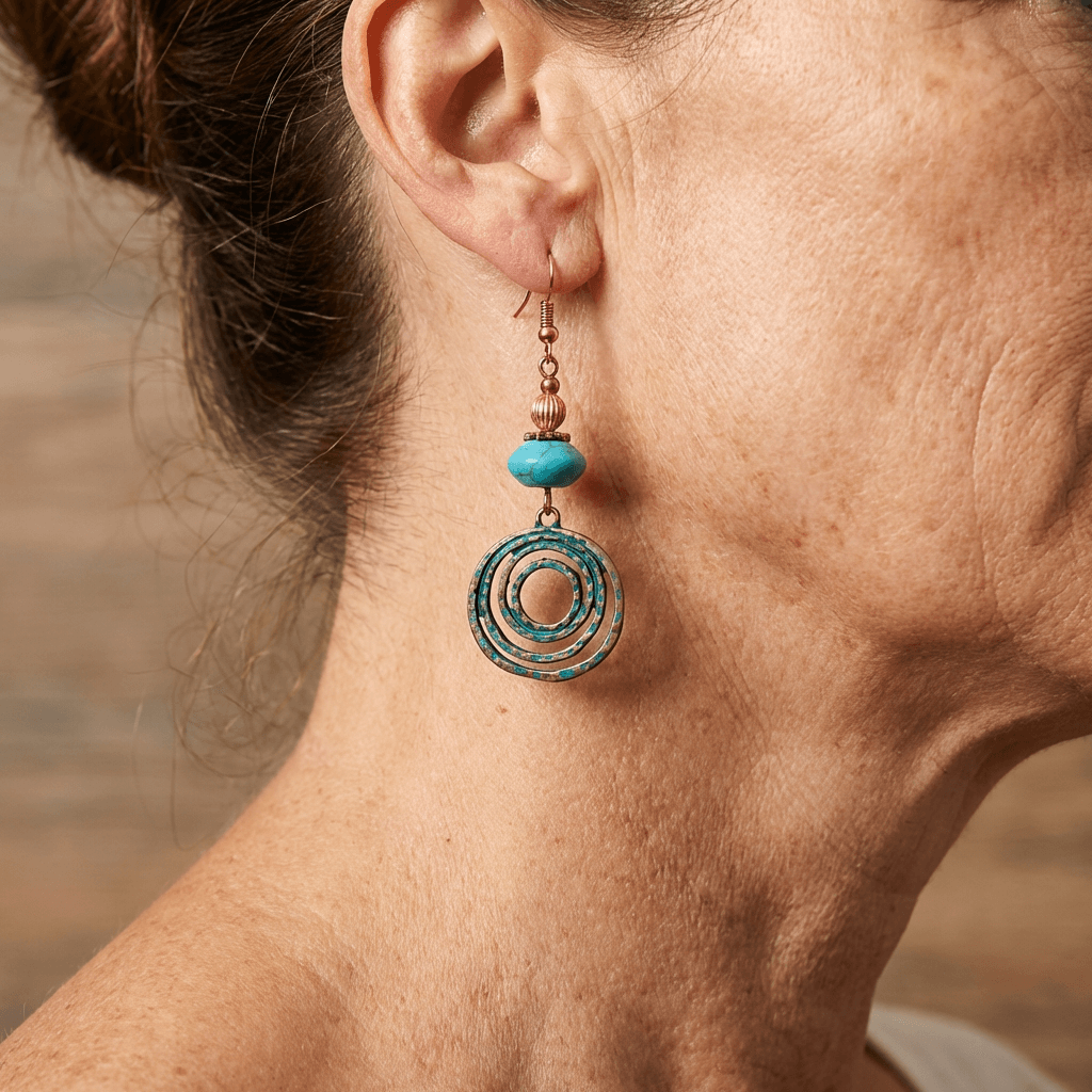 Vintage bohemien oorhangers van roodkoper