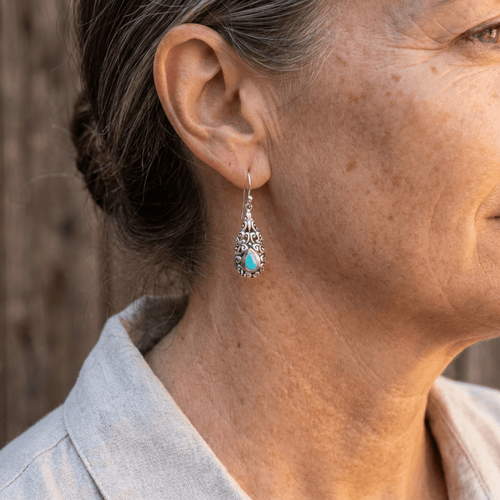Vintage Boho Style Turquoise Filigree Teardrop Earrings