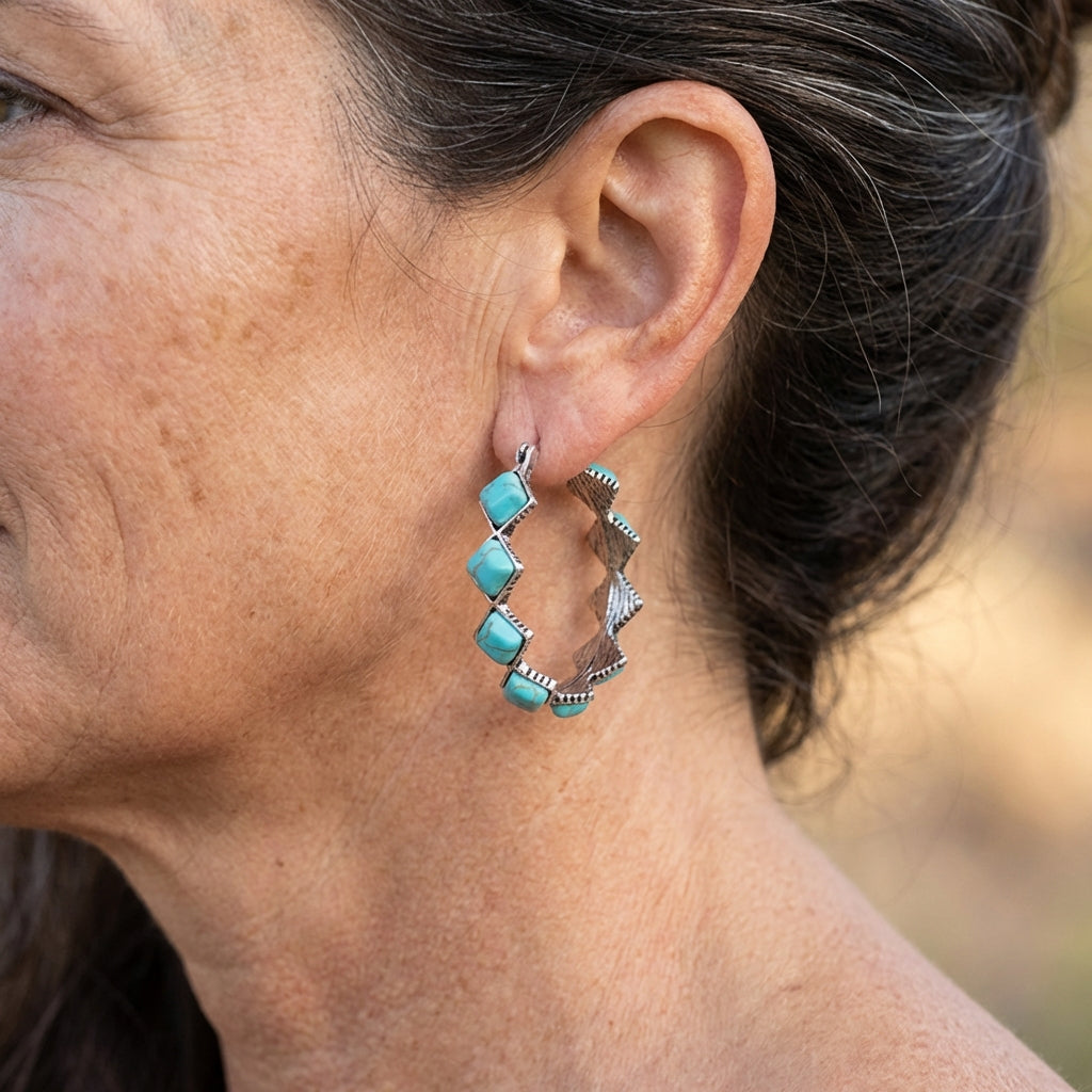 Bohemian Vintage Turquoise U-Shaped Hoop Earrings