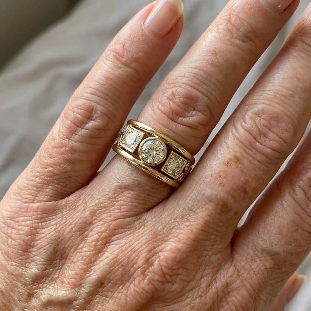 Elegante vintage goudkleurige ring met meerdere zirkonia stenen
