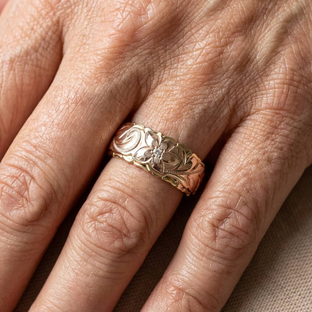 Vintage vergulde ring met roosmotief