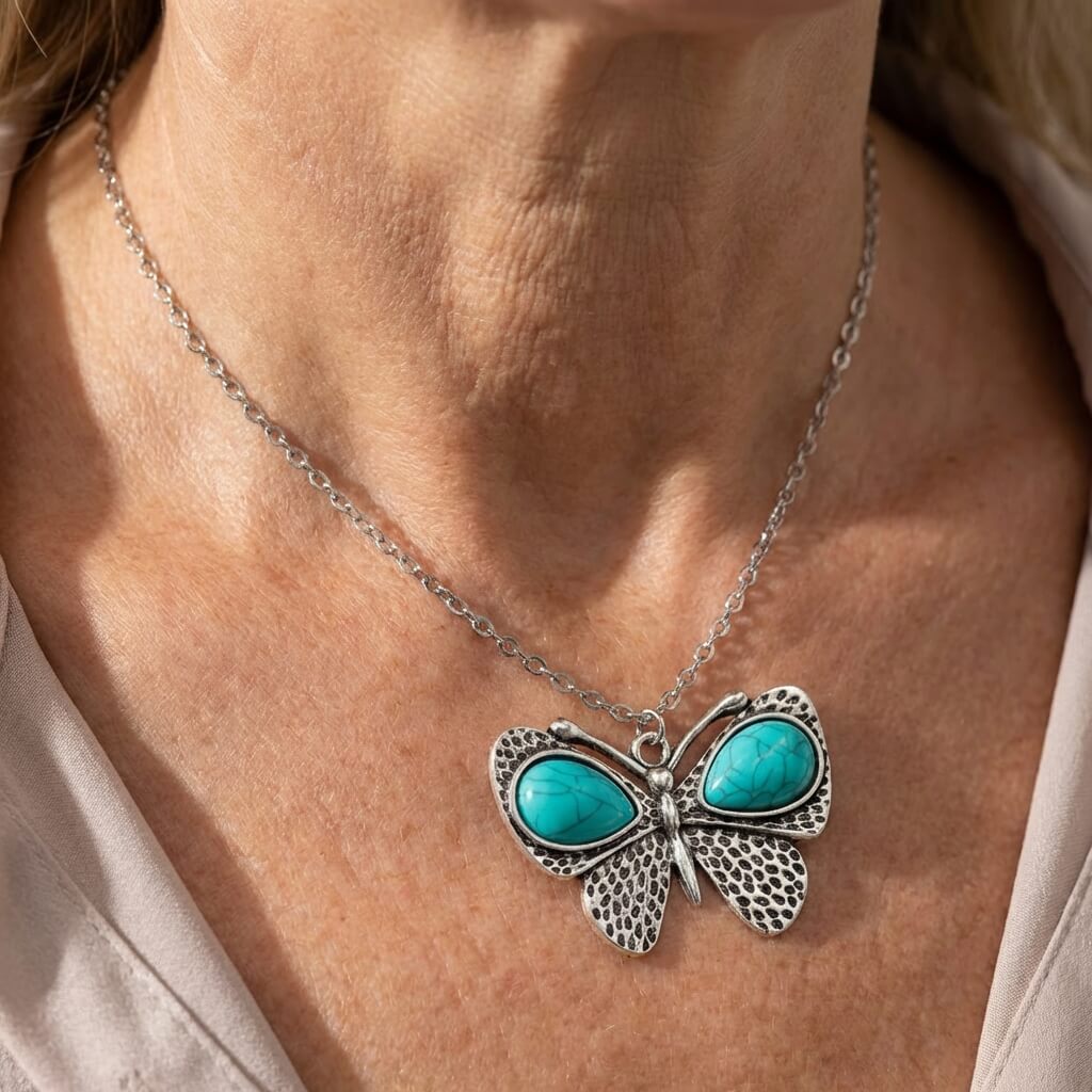 Vintage bohemien ketting met turkooizen sierhanger
