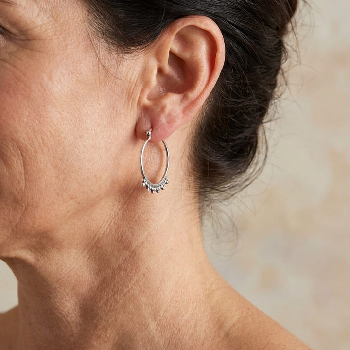 Vintage Silver Beaded Hoop Earrings